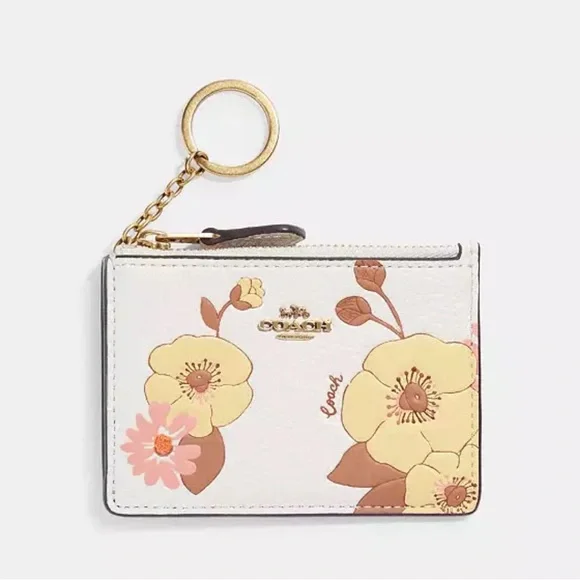 GUC Coach Mini Skinny Id Case With Floral Print with Key Ring - Picture 3 of 4